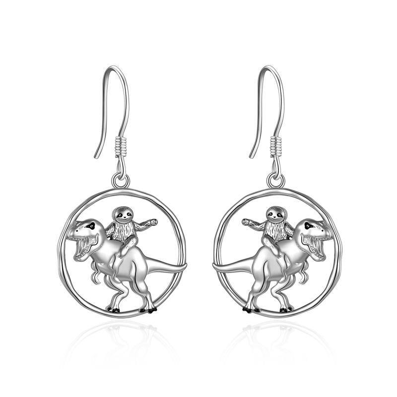 Sterling Silver Dinosaur & Sloth Drop Earrings For Women-1
