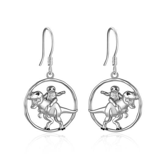 Sterling Silver Dinosaur & Sloth Drop Earrings For Women