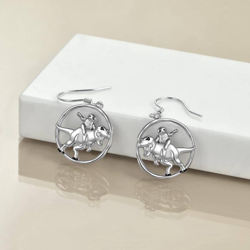 Sterling Silver Dinosaur & Sloth Drop Earrings For Women-3
