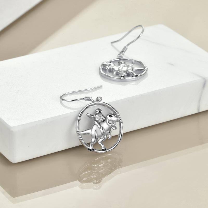 Boucles d'oreilles en argent Dinosaur & Sloth & Round Drop Earrings-4