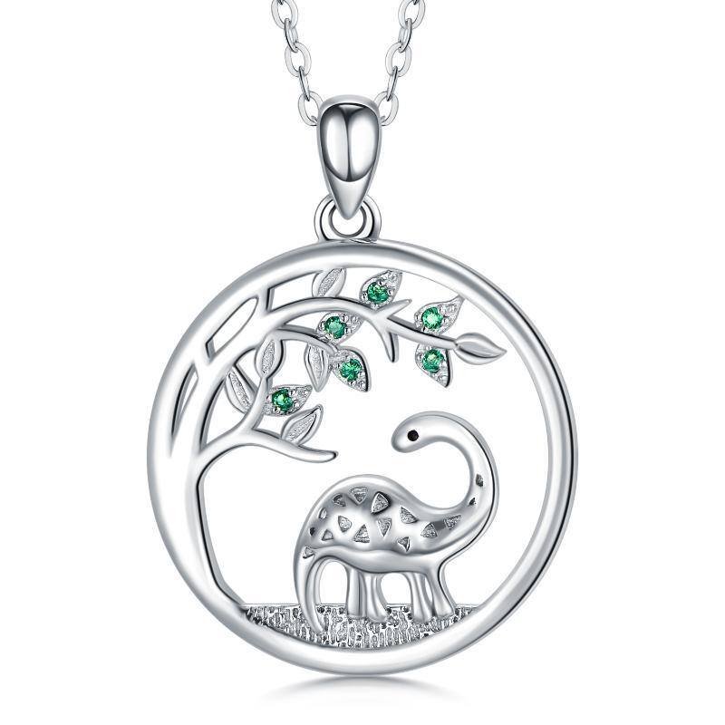 Collana con ciondolo a forma di dinosauro e albero della vita in argento sterling con zirconia cubica-1