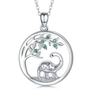 Sterling Silver Cubic Zirconia Dinosaur & Tree Of Life Pendant Necklace-42