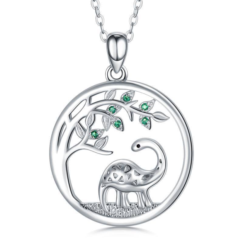 Collana con ciondolo a forma di dinosauro e albero della vita in argento sterling con zirconia cubica-12
