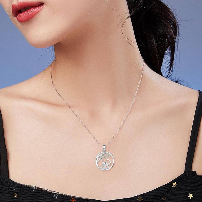 Collana con ciondolo a forma di dinosauro e albero della vita in argento sterling con zirconia cubica-3