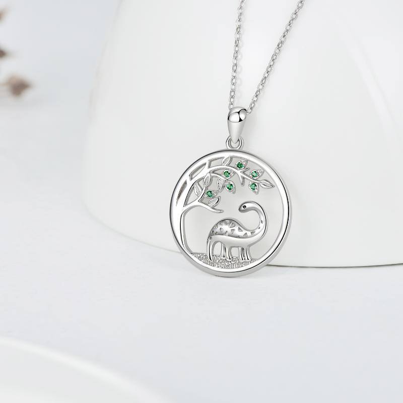 Collana con ciondolo a forma di dinosauro e albero della vita in argento sterling con zirconia cubica-4