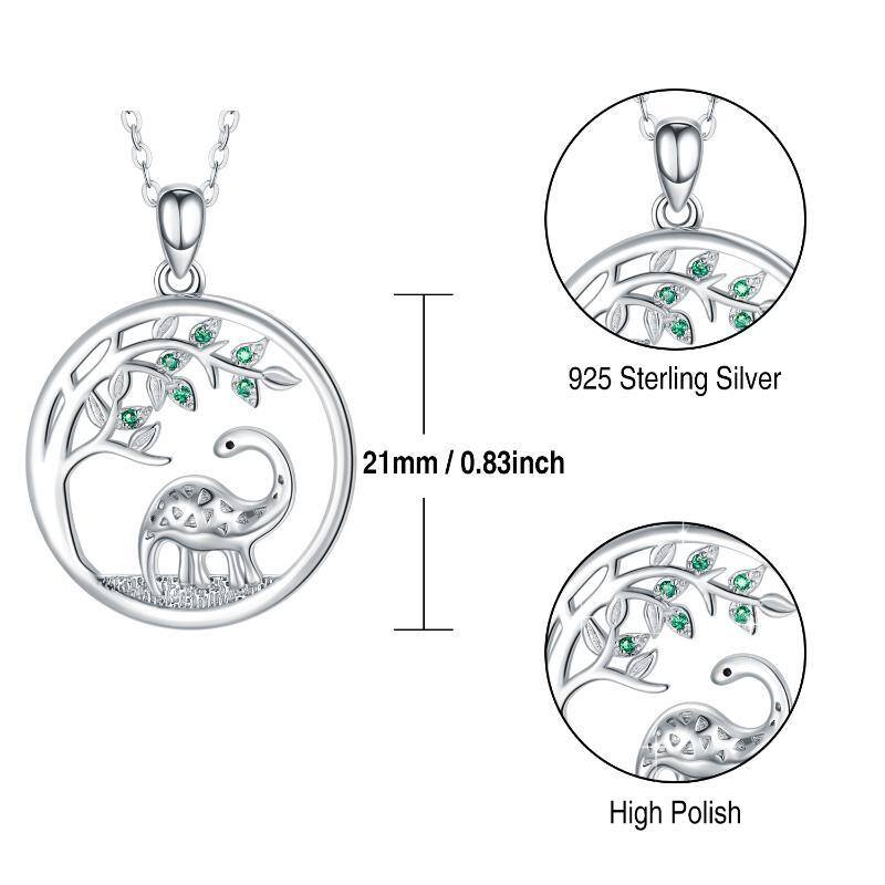 Sterling Silber Cubic Zirkonia Dinosaurier & Baum des Lebens Anhänger Halskette-6