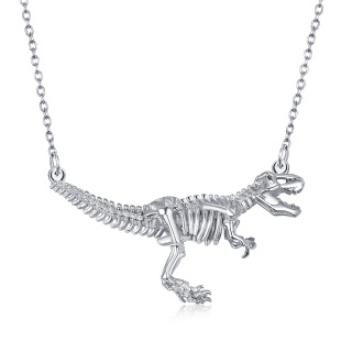 Sterling Silver Dinosaurs Coin Pendant Necklace-4