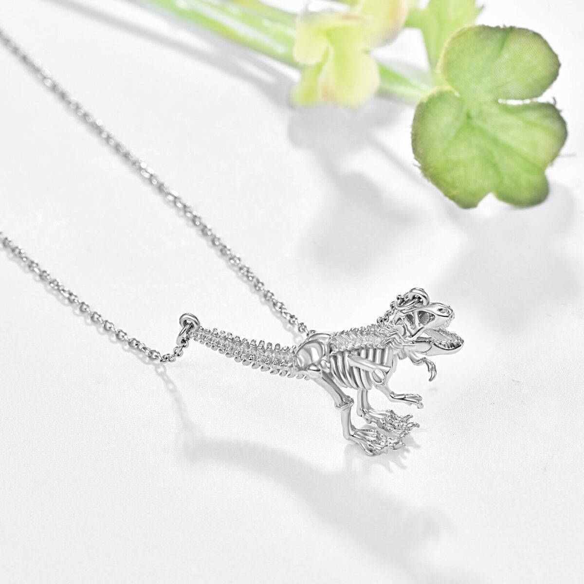 Sterling Silver Dinosaurs Coin Pendant Necklace-3