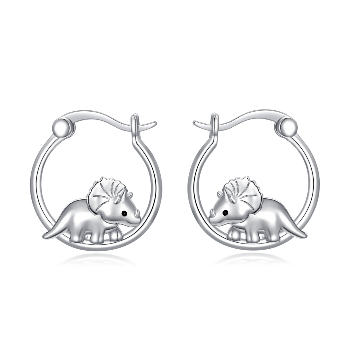 Sterling Silver Dinosaurs Hoop Earrings-1