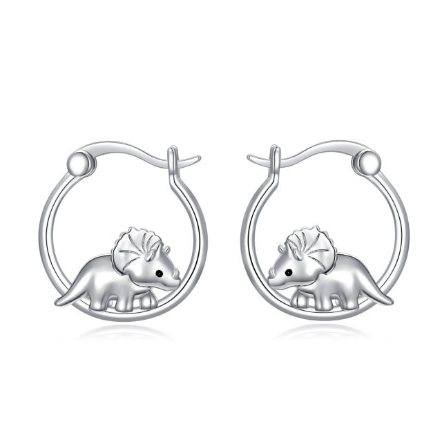 Boucles d'oreilles créoles dinosaures en argent sterling-1