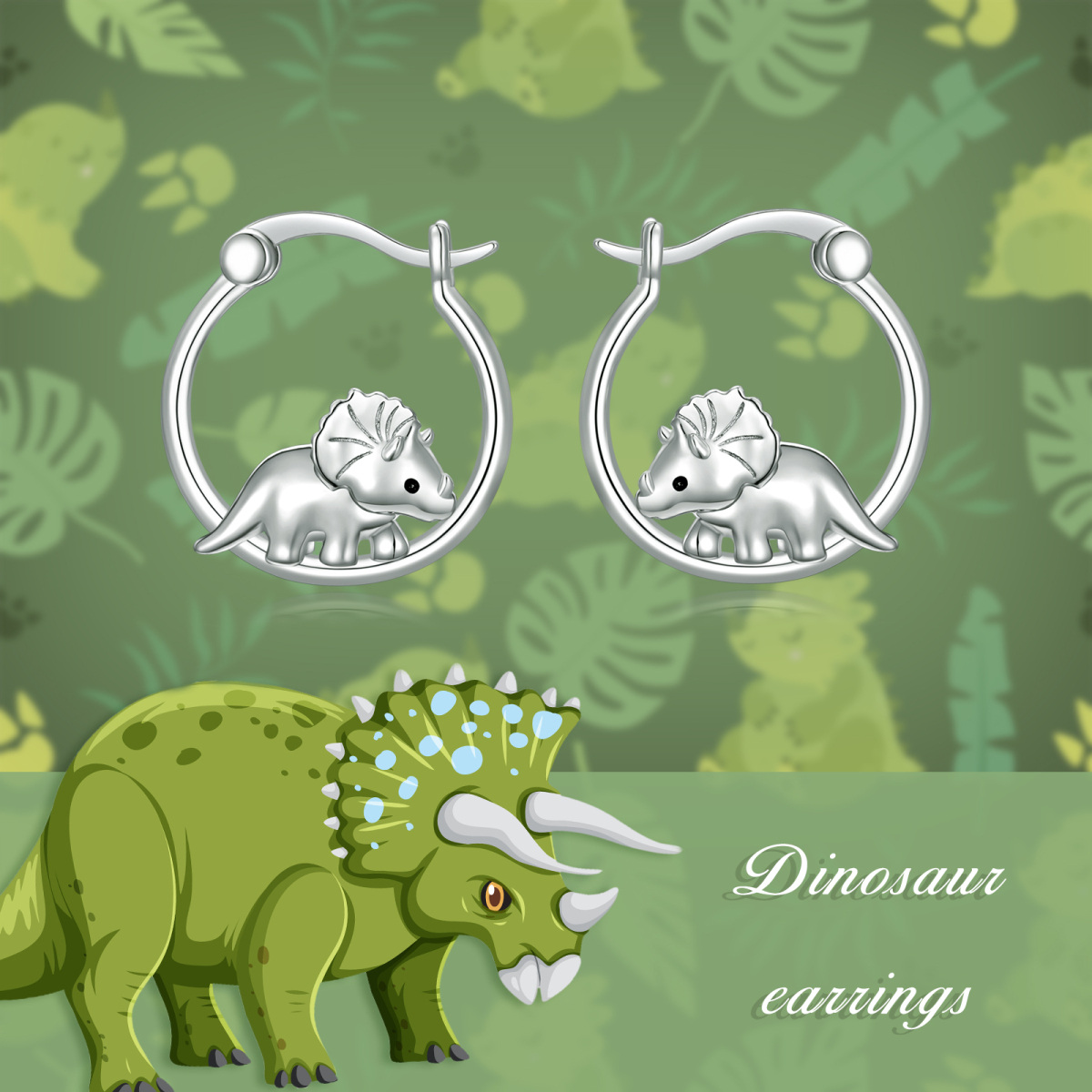 Boucles d'oreilles créoles dinosaures en argent sterling-5