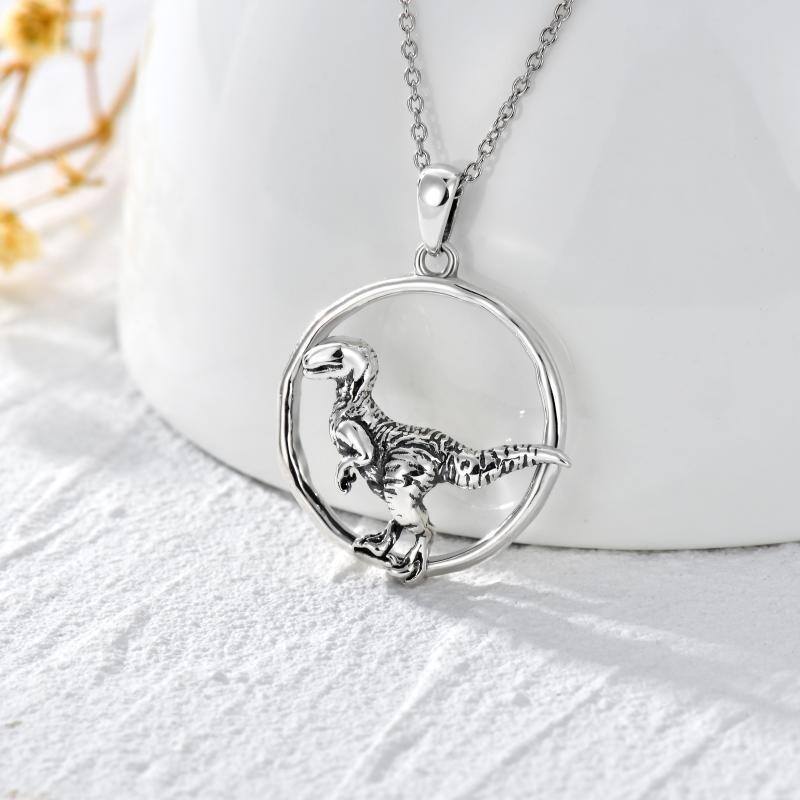 Sterling Silver Dinosaurs Pendant Necklace-3