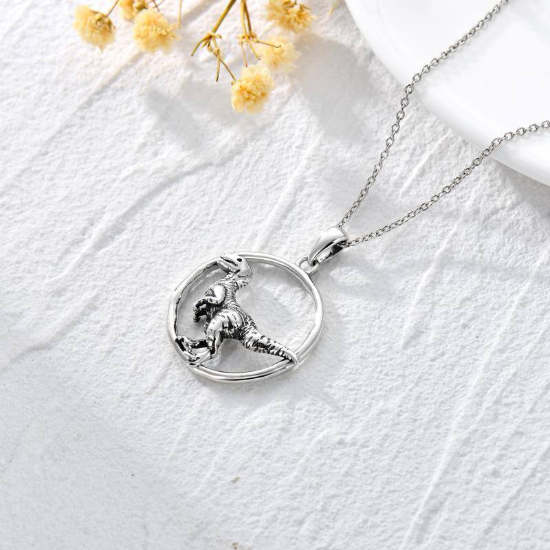 Sterling Silver Dinosaurs Pendant Necklace-4