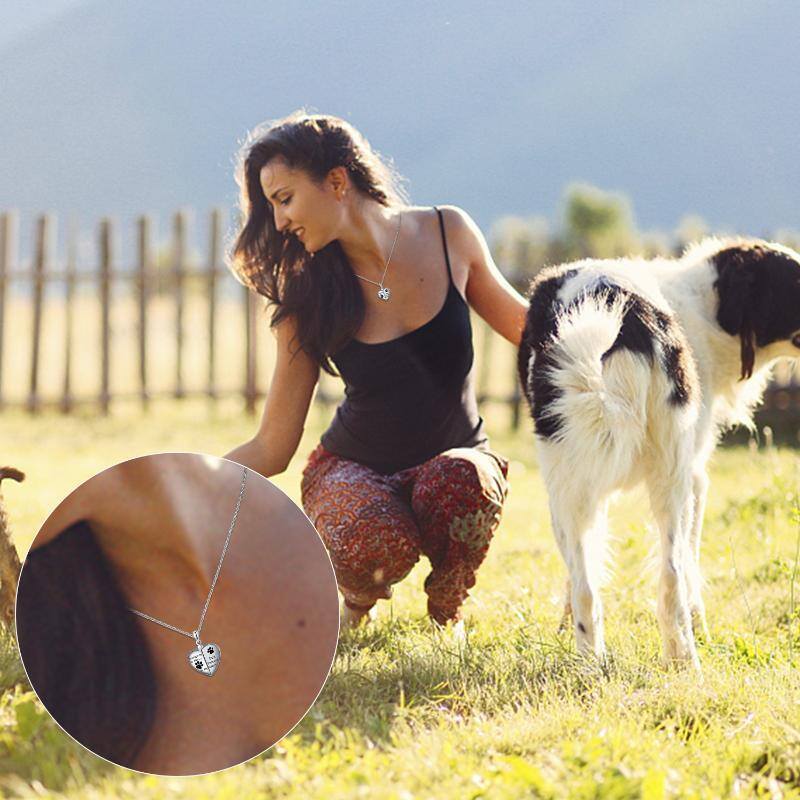 Sterling Silver Dog Cat Paw Personalized Photo Locket Necklace with Engraved Word-2