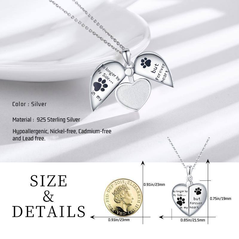 Sterling Silver Dog Cat Paw Personalized Photo Locket Necklace with Engraved Word-3