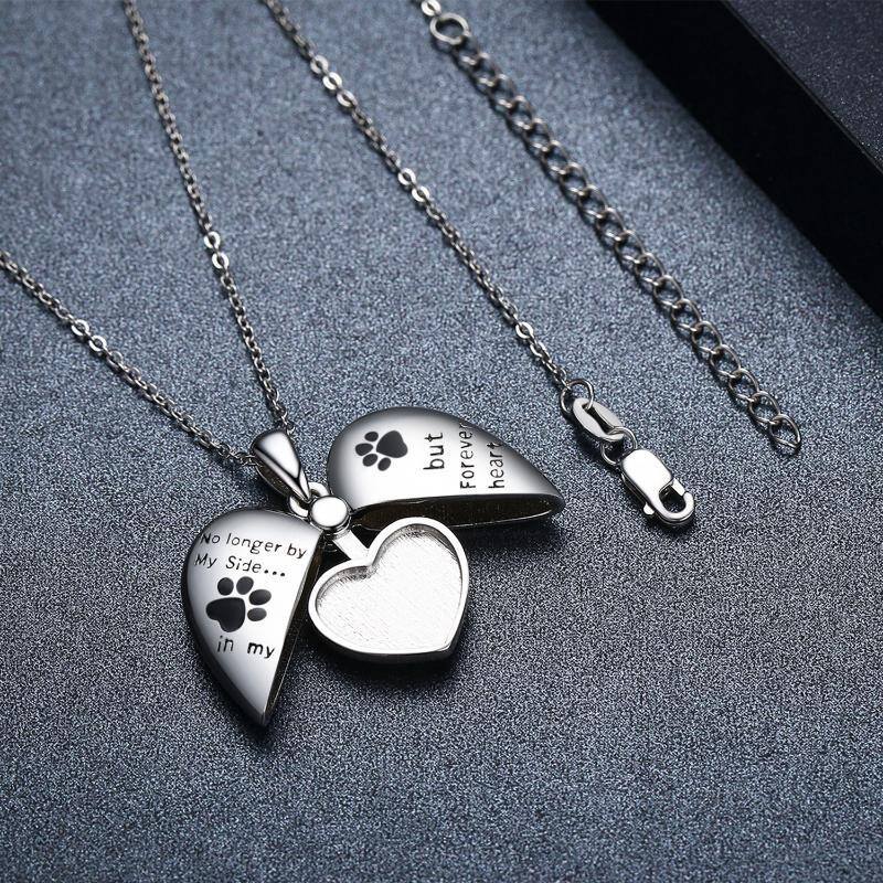 Sterling Silver Dog Cat Paw Personalized Photo Locket Necklace with Engraved Word-4
