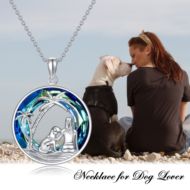 Collier en argent sterling avec pendentif chien et cocotier en cristal-4