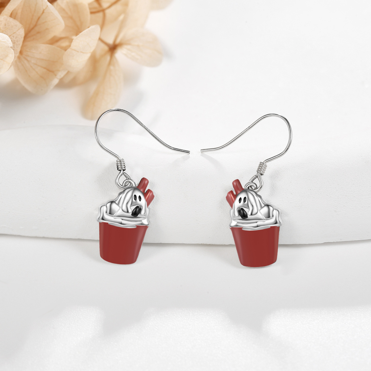 Sterling Silver Dog Drop Earrings for Women-3