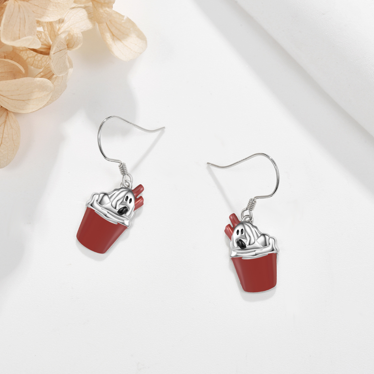 Sterling Silver Dog Drop Earrings for Women-4