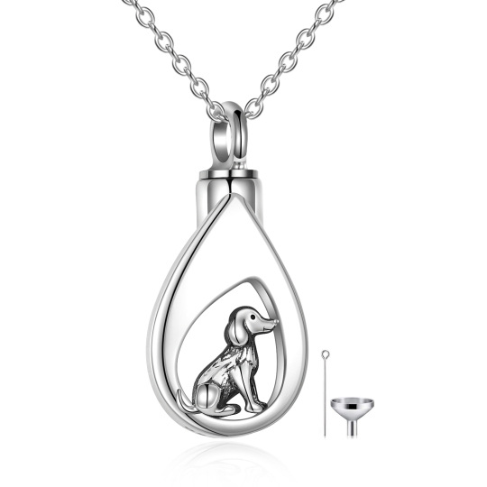 Collana con urna a forma di cane e goccia in argento sterling per le ceneri