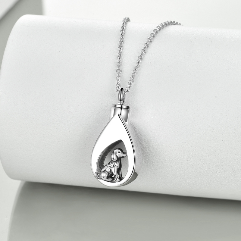 Sterling Silver Dog & Drop Shape Urn Necklace for Ashes-3