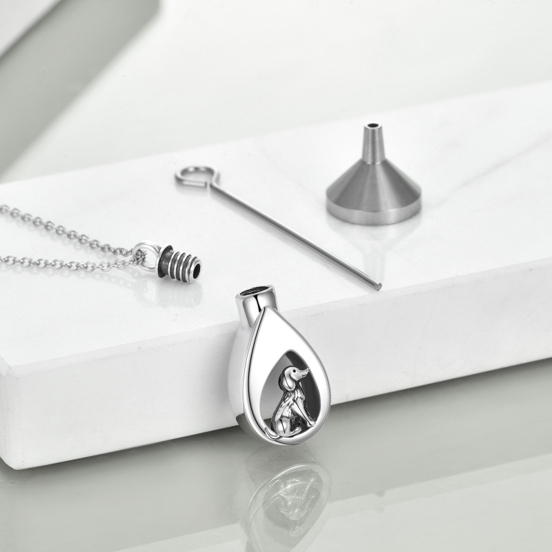 Sterling Silver Dog & Drop Shape Urn Necklace for Ashes-4