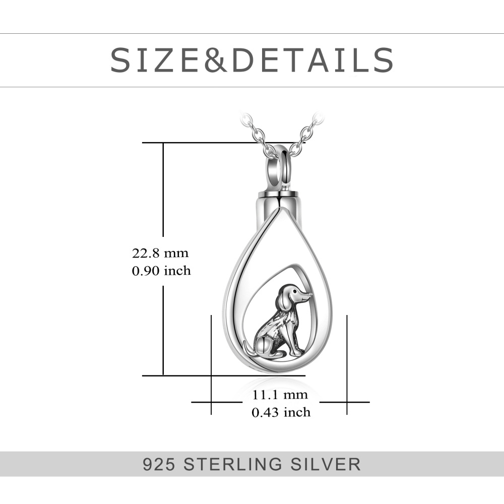 Sterling Silver Dog & Drop Shape Urn Necklace for Ashes-6