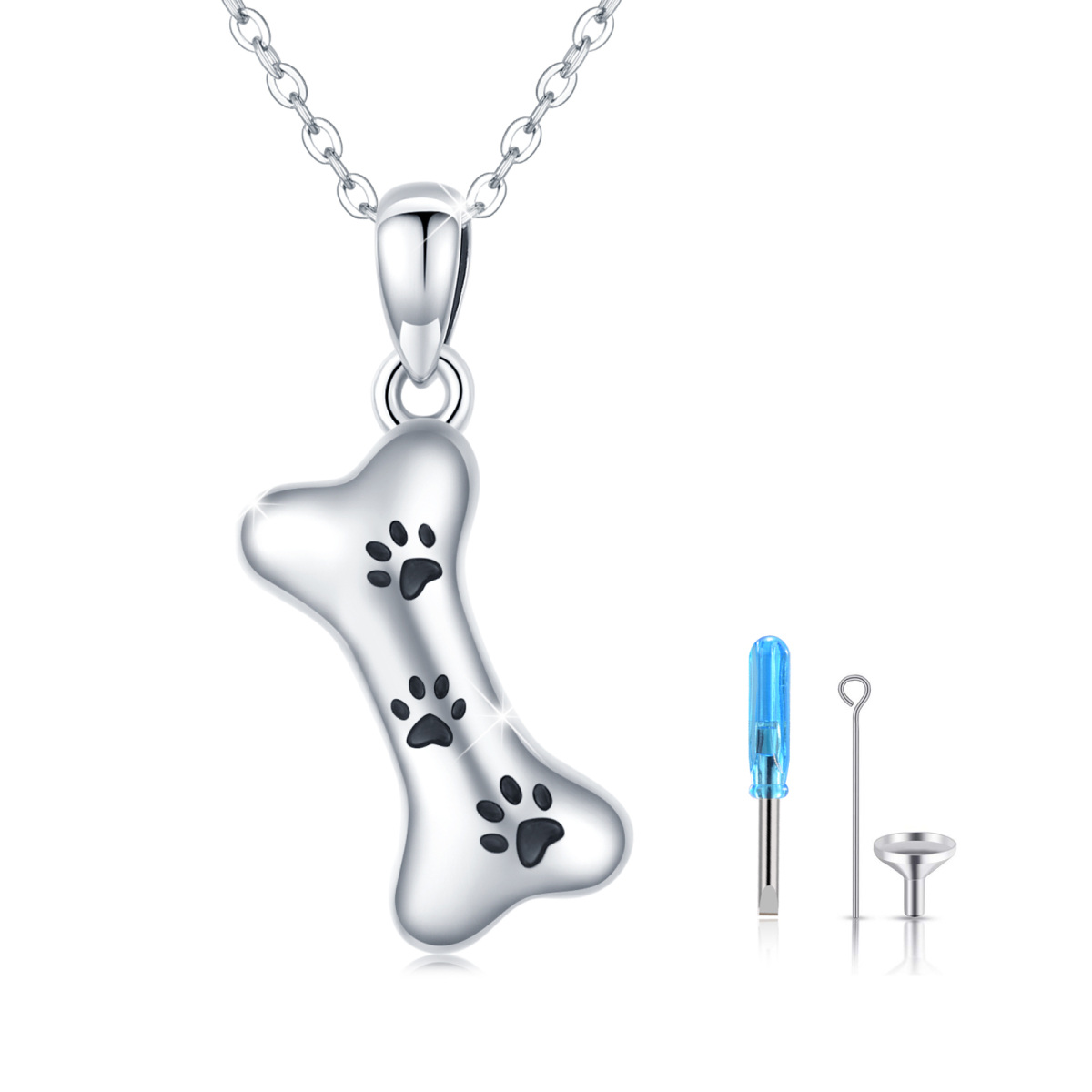 Sterling Silver Dog & Footprints Pendant Necklace-1