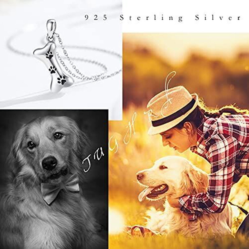 Sterling Silver Dog & Footprints Pendant Necklace-5