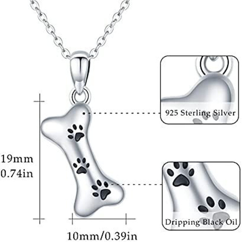 Sterling Silver Dog & Footprints Pendant Necklace-6