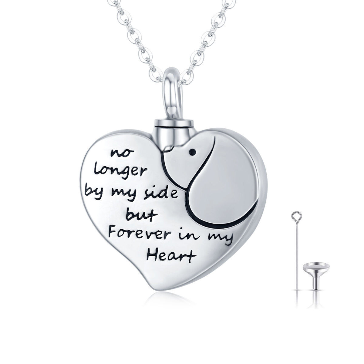 Sterling Silver Heart Dog Engraving Urn Necklace For Ashes-1