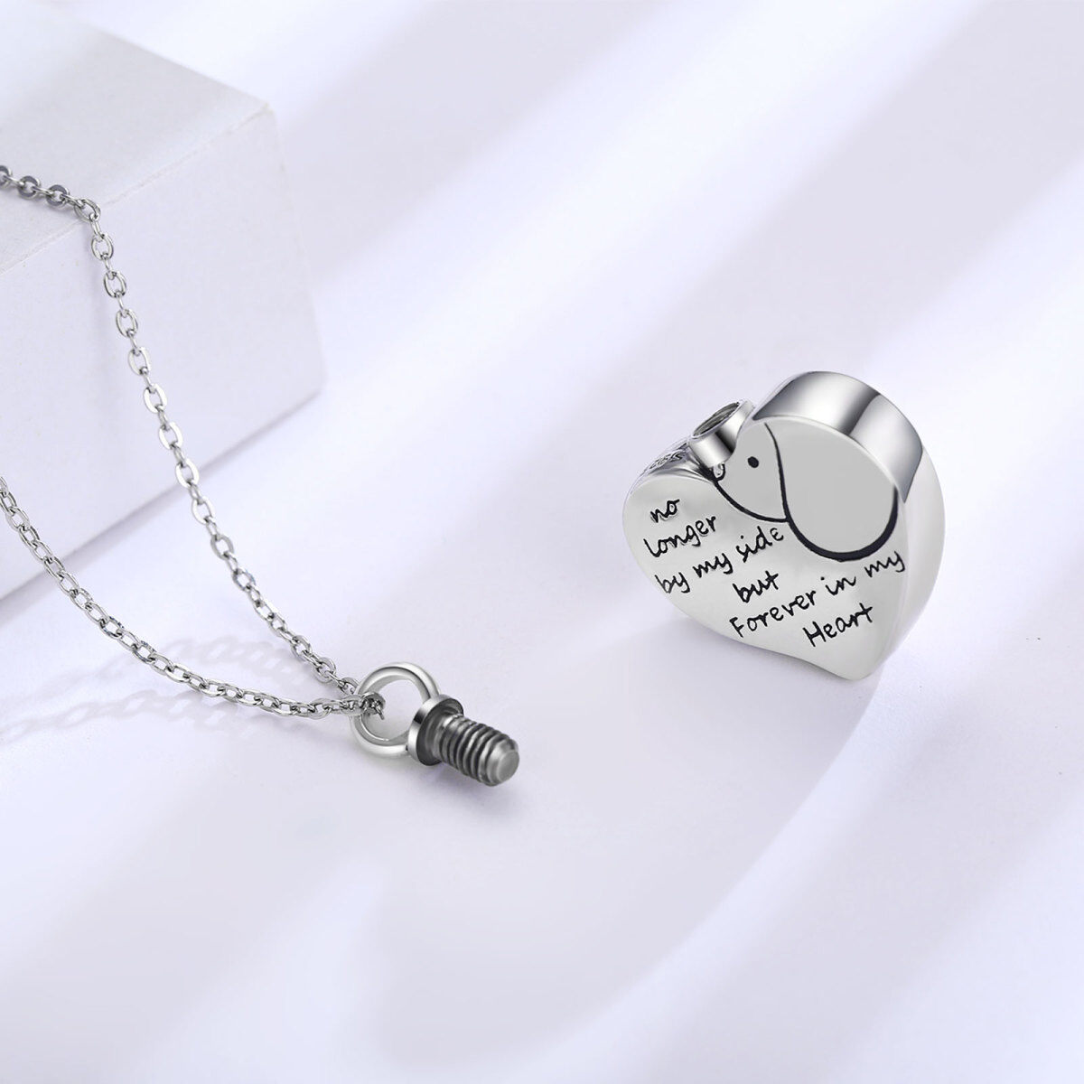 Sterling Silver Heart Dog Engraving Urn Necklace For Ashes-4