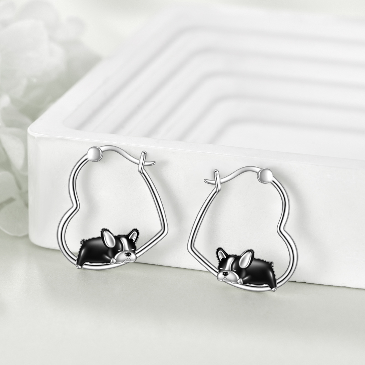 Sterling Silver Dog Hoop Earrings-3