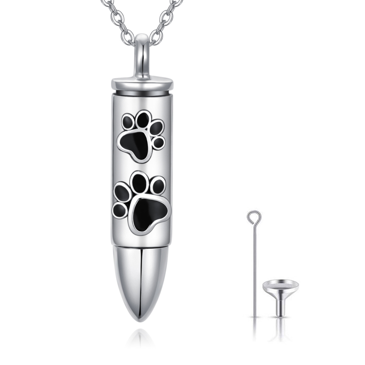 Sterling Silver Dog Paw Bullet Urn Necklace For Ashes For Men-1