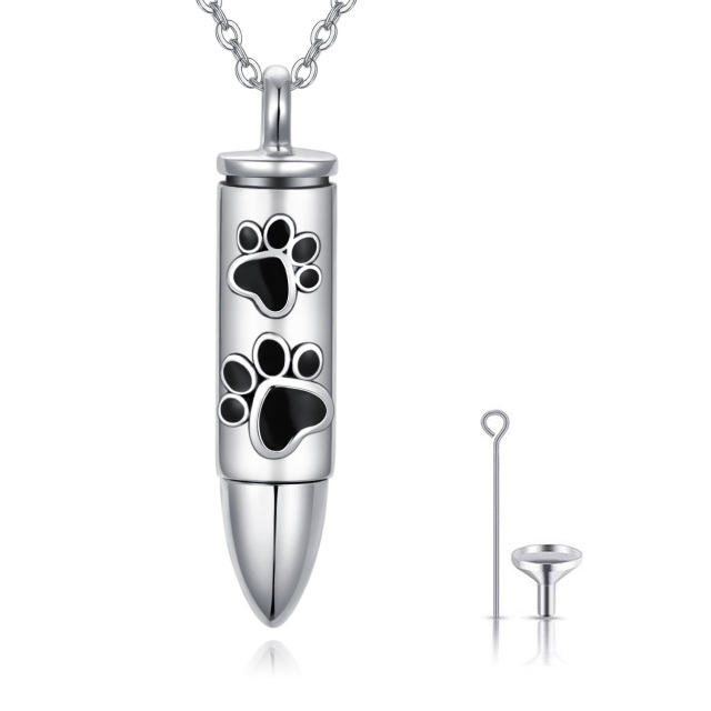 Sterling Silver Dog Paw Bullet Shaped Urn Necklace for Ashes for Men-4