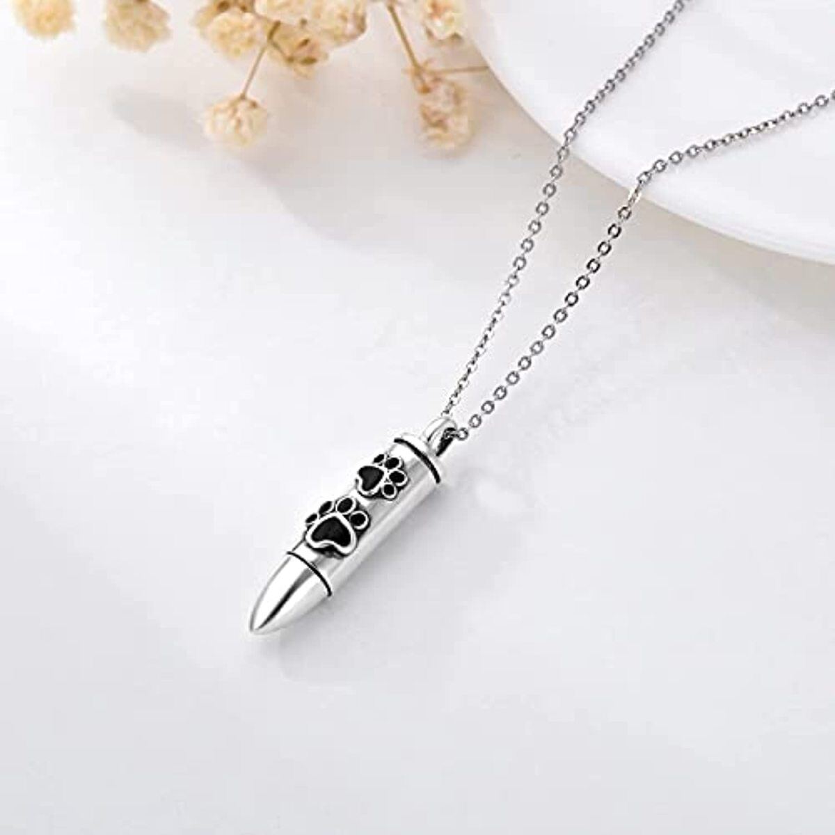 Sterling Silver Dog Paw Bullet Urn Necklace For Ashes For Men-4