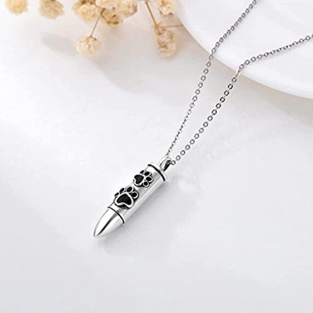 Sterling Silver Dog Paw Bullet Shaped Urn Necklace for Ashes for Men-4