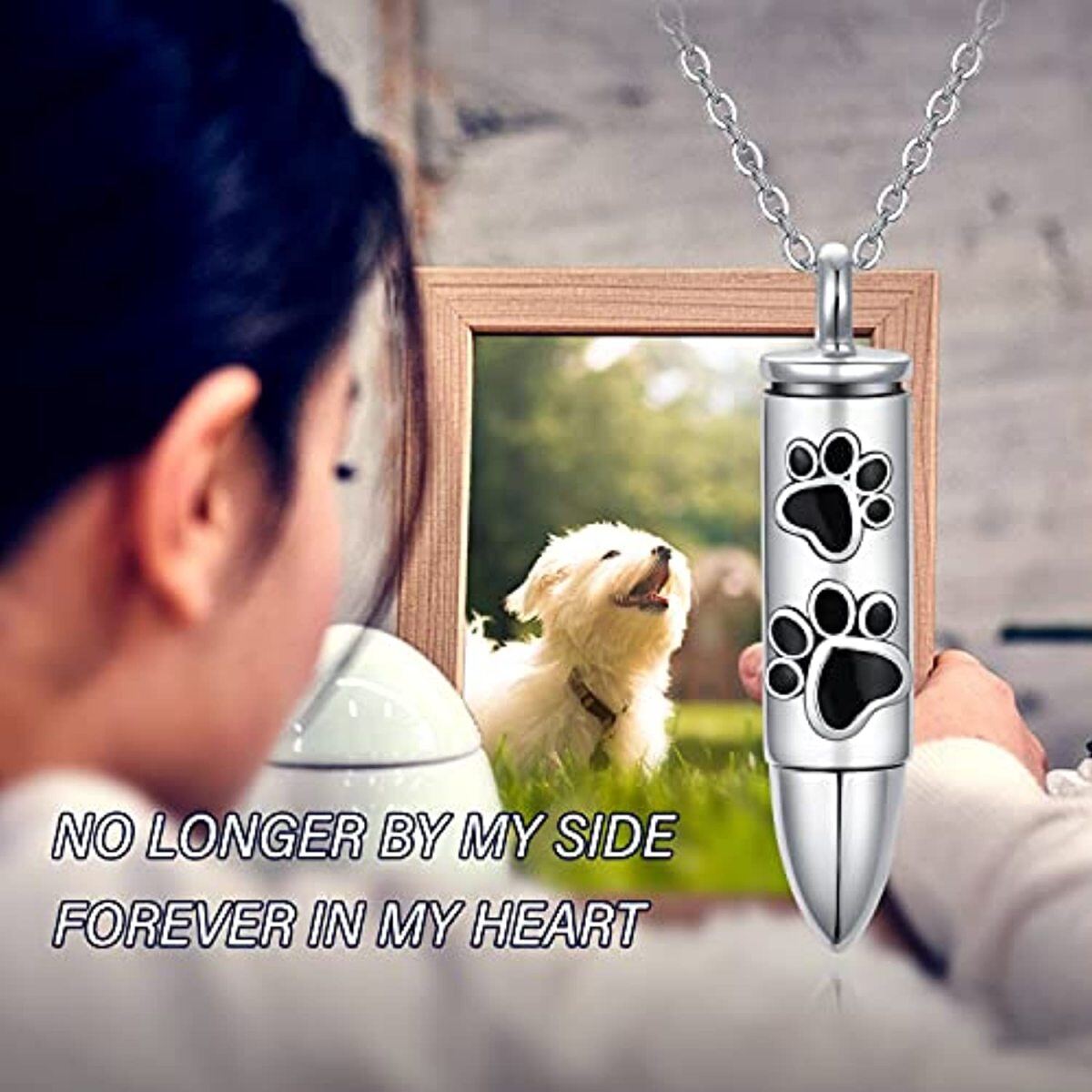 Sterling Silver Dog Paw Bullet Urn Necklace For Ashes For Men-5