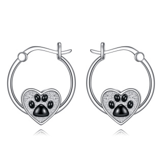 Sterling Silver Dog & Paw & Heart Hoop Earrings-26