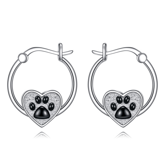 Sterling Silber Hund & Pfote & Herz Hoop Ohrringe