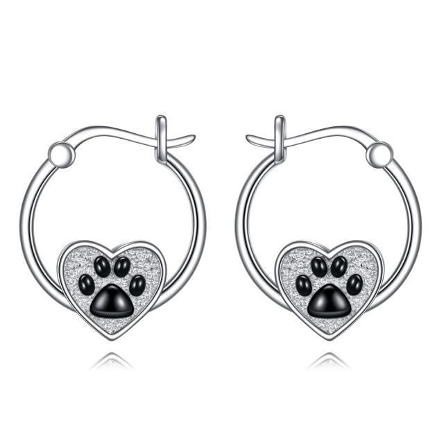 Sterling Silber Hund & Pfote & Herz Hoop Ohrringe-1