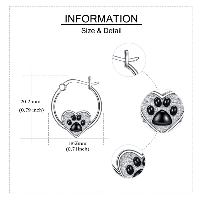 Pendientes de aro de plata de ley Perro y pata y corazón-5