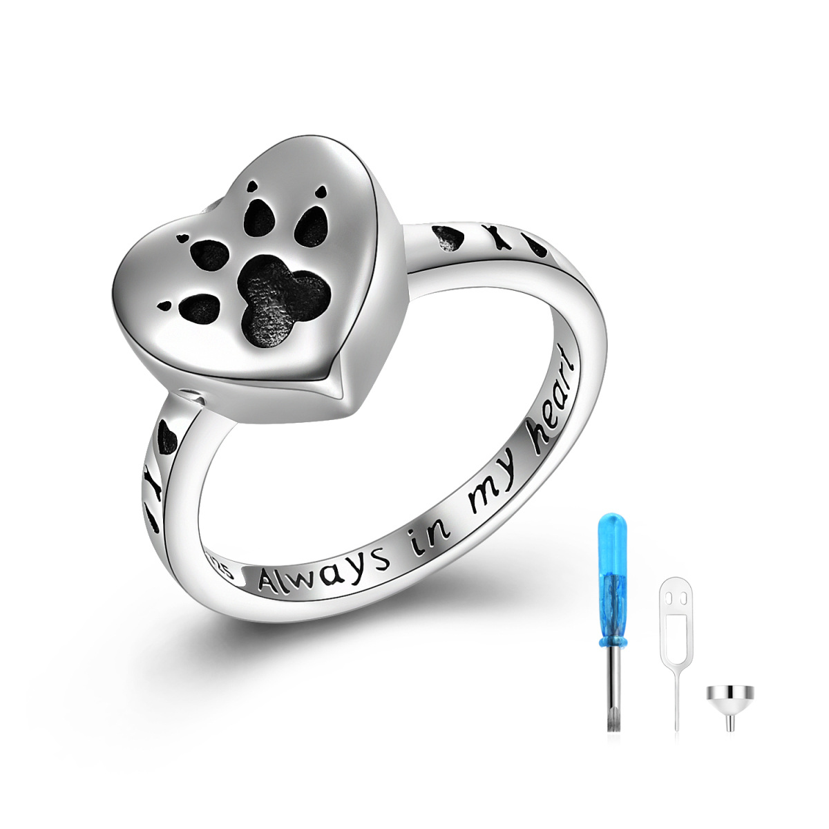 Sterling Silver Dog Paw Heart Urn Ring With Engraved Word For Women-1