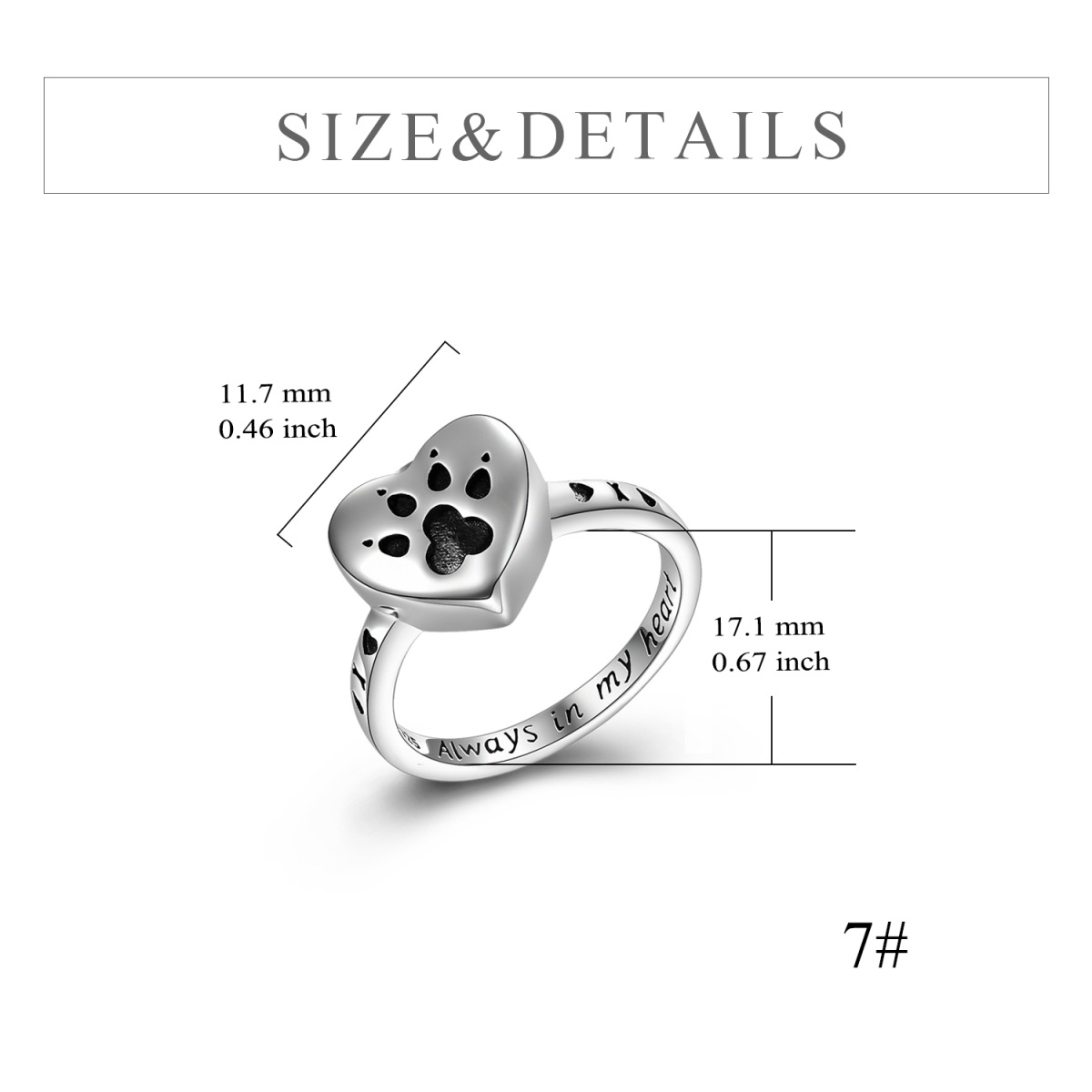 Anello con urna a forma di cuore in argento sterling con zampa di cane con parola incisa per donna-5