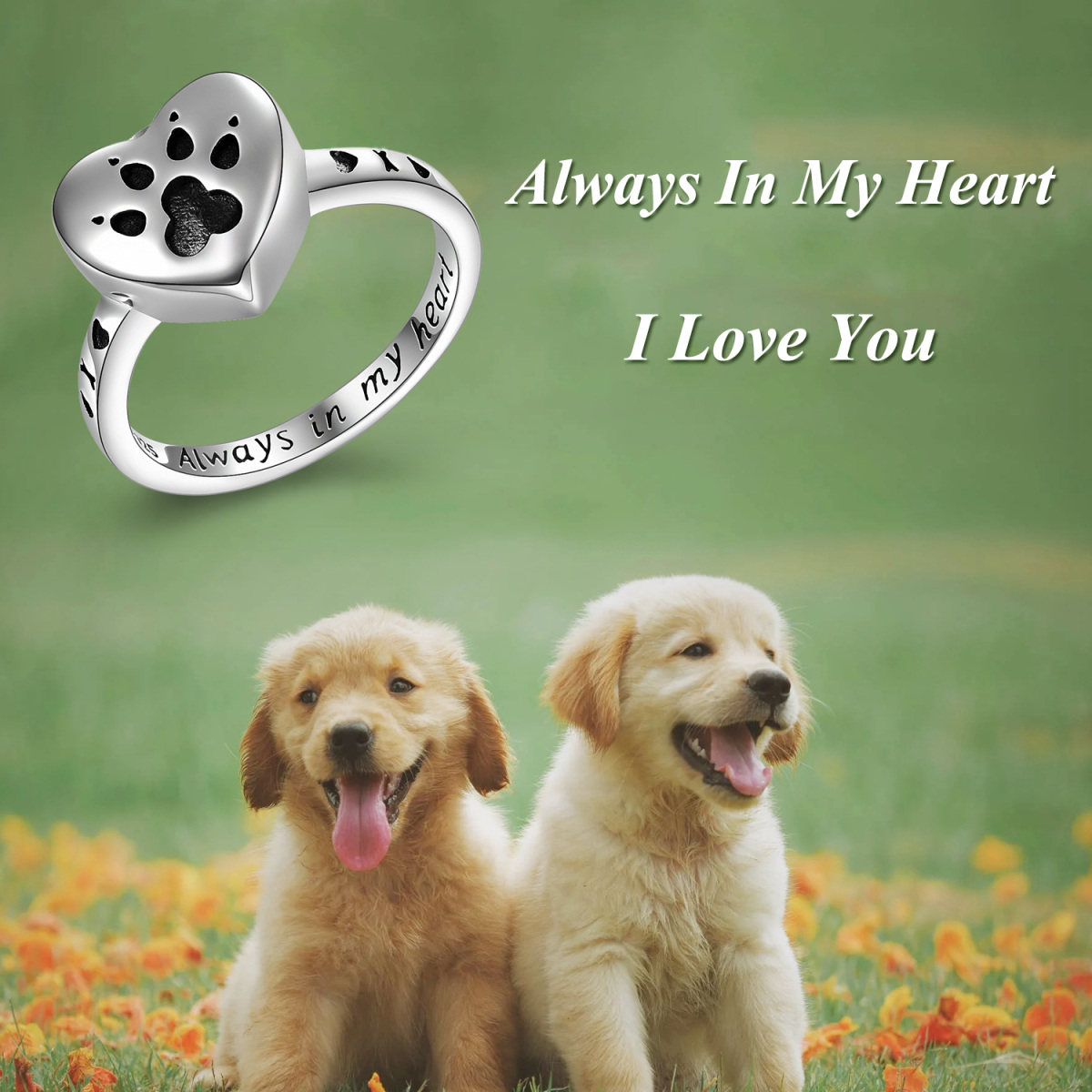 Sterling Silver Dog Paw Heart Urn Ring With Engraved Word For Women-6