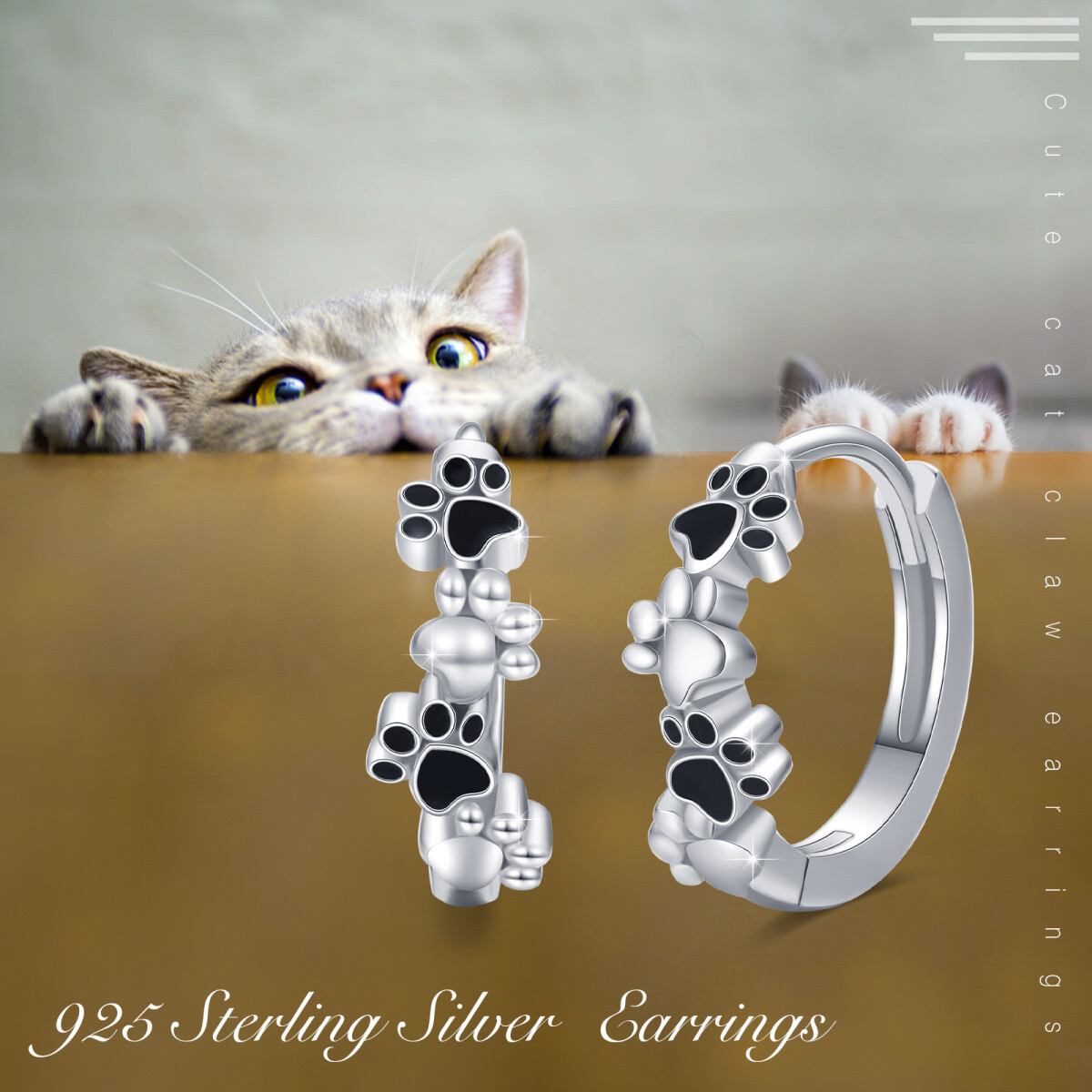 Sterling Silver Dog & Paw Hoop Earrings-7