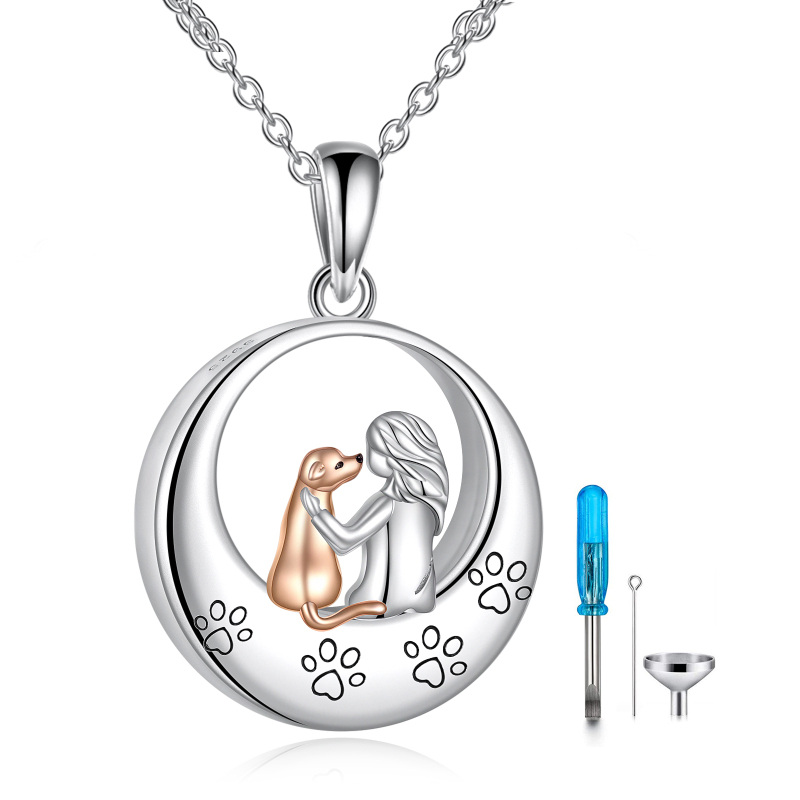Collier urne funéraire en argent sterling bicolore avec patte de chien-1