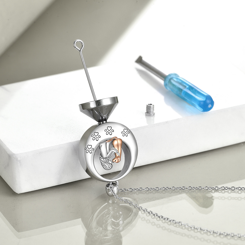 Sterling Silver Two-tone Dog & Paw Urn Necklace for Ashes-3