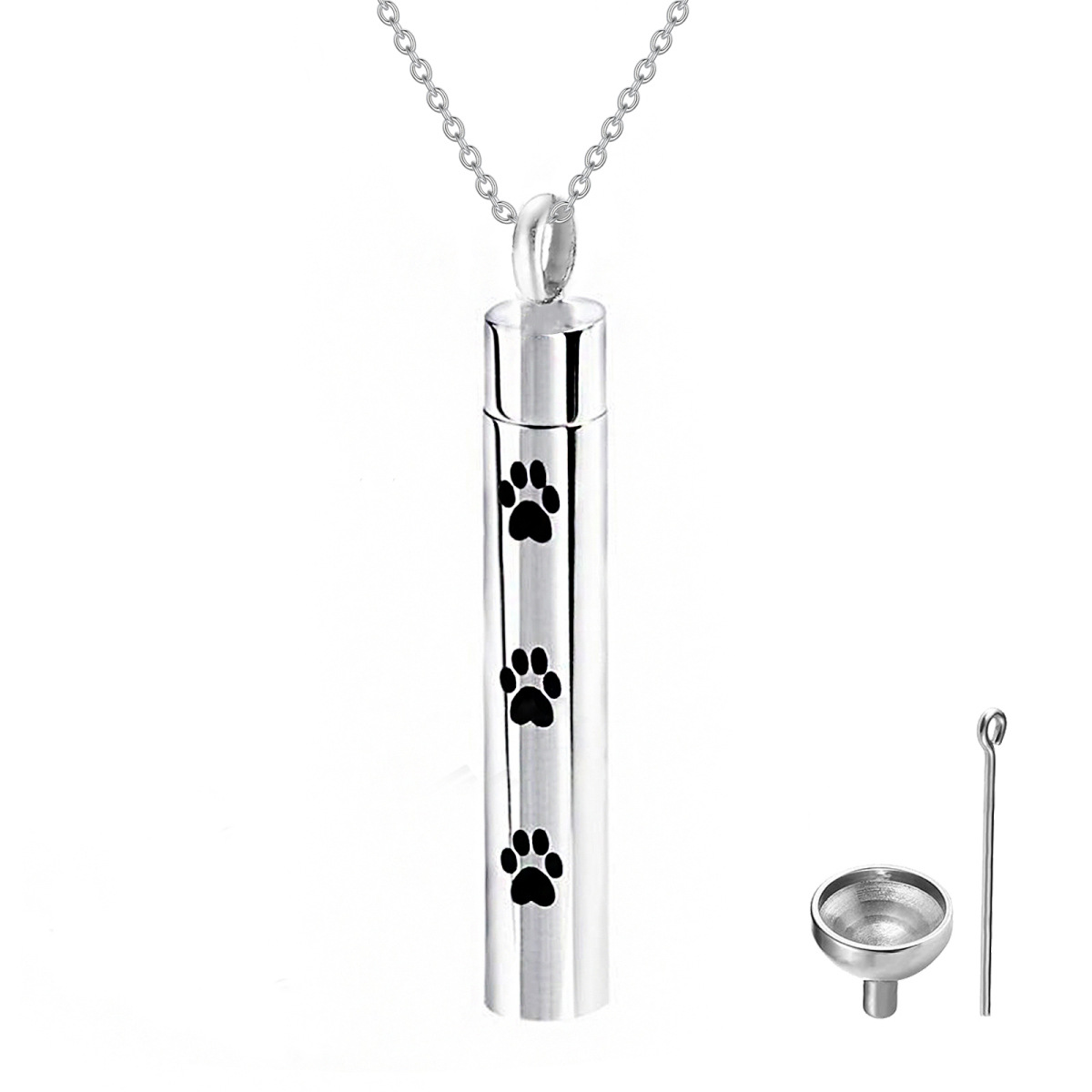 Collana per urna di cani e zampe in argento sterling per le ceneri-1