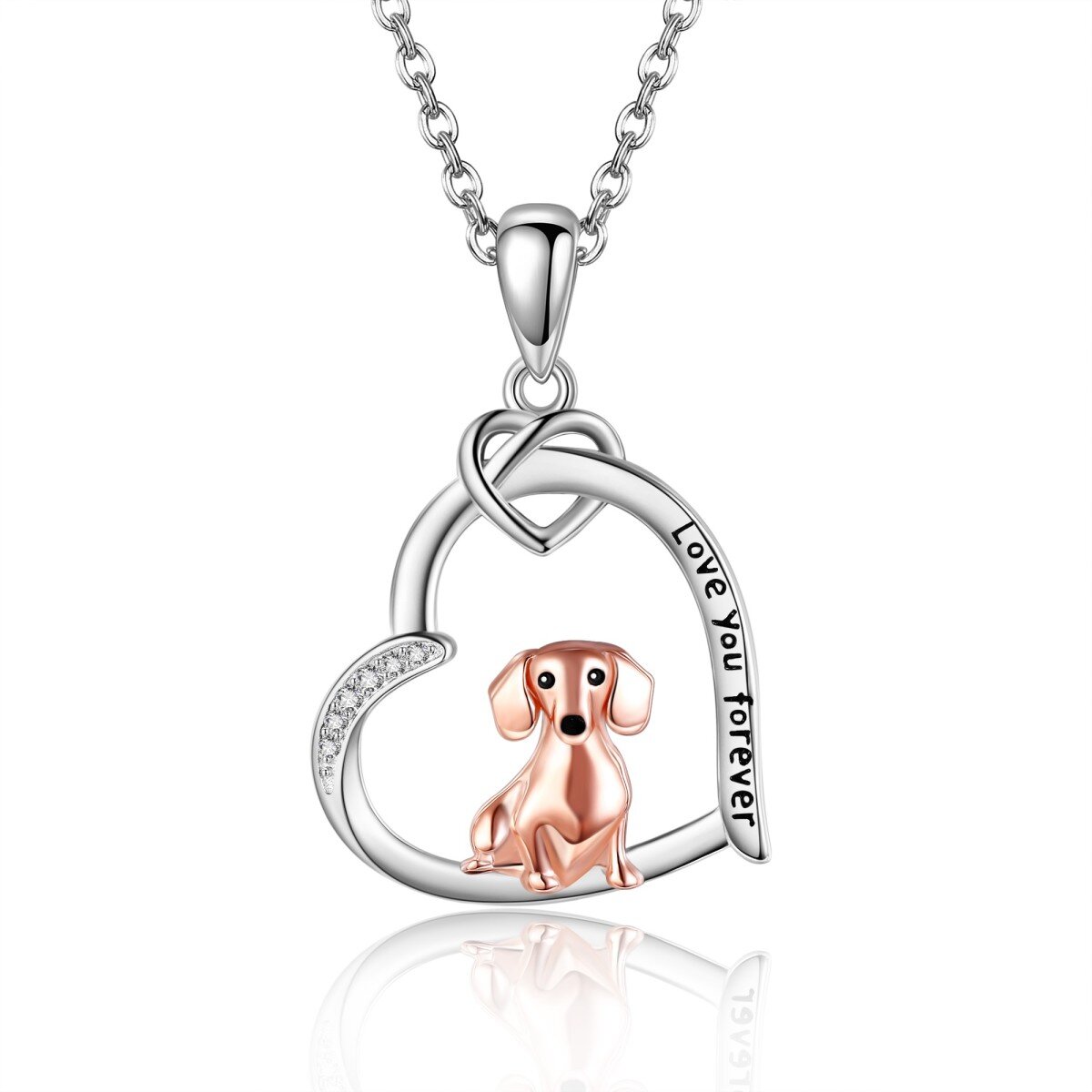 Collier pendentif chien en argent sterling et oxyde de zirconium Je t'aime pour toujours-1